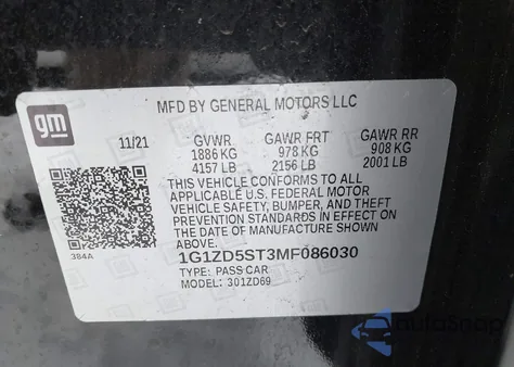 2021 Chevrolet Malibu Fwd Lt из США, поврежденный, VIN 1G1ZD5ST3MF086030